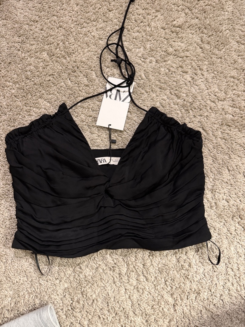 Zara Black Ruched Halter Crop